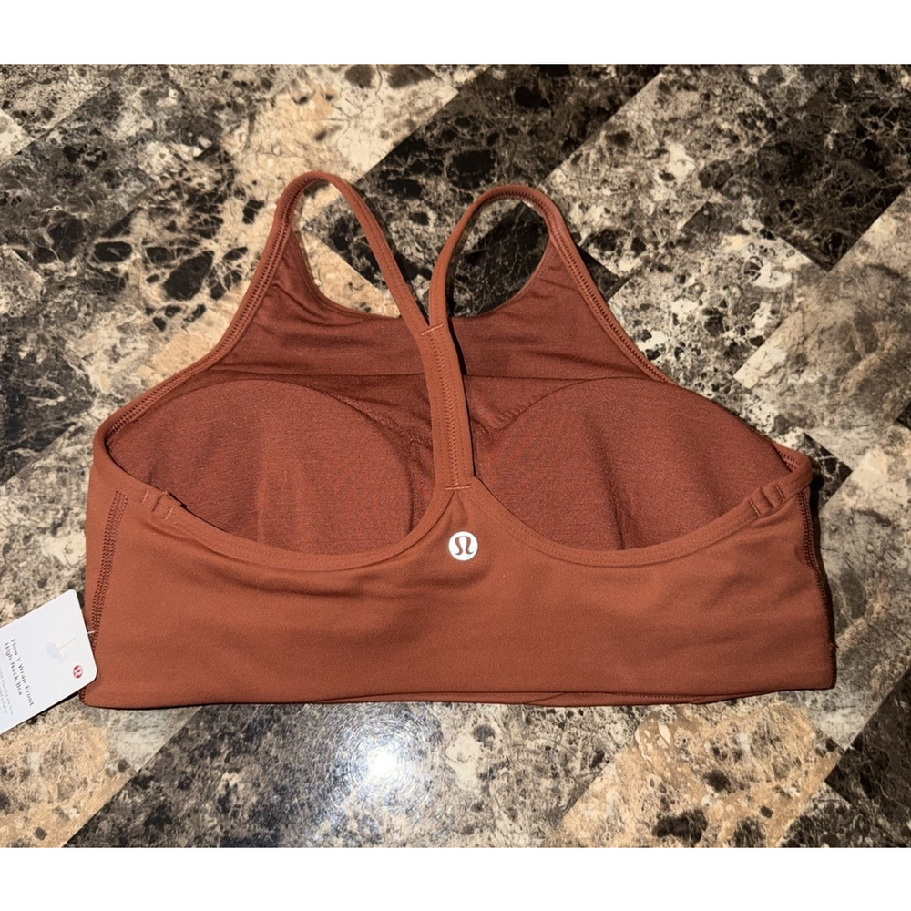 LULULEMON FLOW Y WRAP FRONT HIGH NECK BRA DARK TERRACOTTA COLOR SIZE 6 NWT